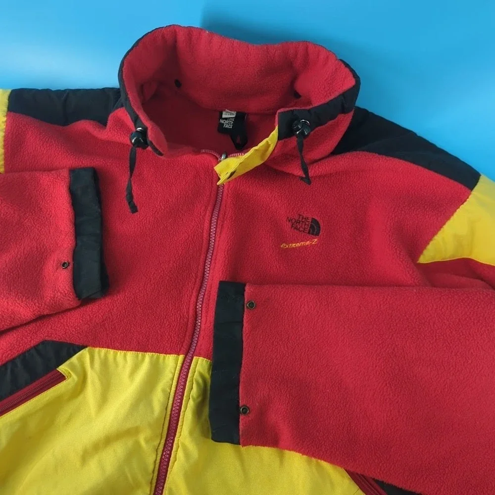 VTG The North Face 90s Extreme-Z Fleece Jacket XL Zip Color Block Red Yellow